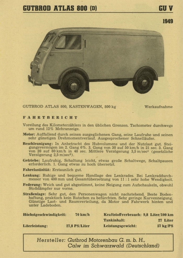 Gutbrod Atlas 800 Datenblatt 1949 01